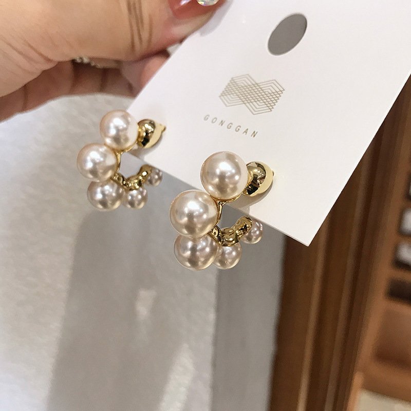 Fashionable Temperament 925 Silver Needle Geometric Pearl Earrings INS Popular Women's Jewelry