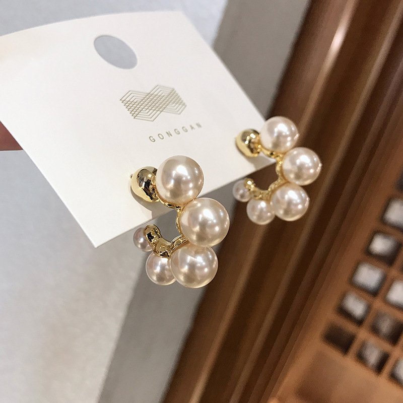 Fashionable Temperament 925 Silver Needle Geometric Pearl Earrings INS Popular Women's Jewelry