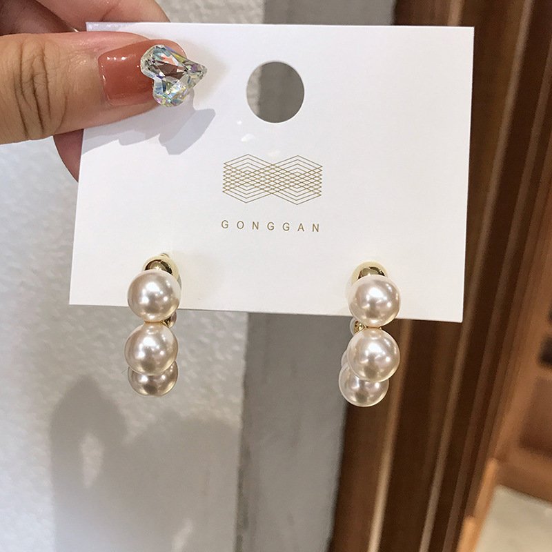 Fashionable Temperament 925 Silver Needle Geometric Pearl Earrings INS Popular Women's Jewelry