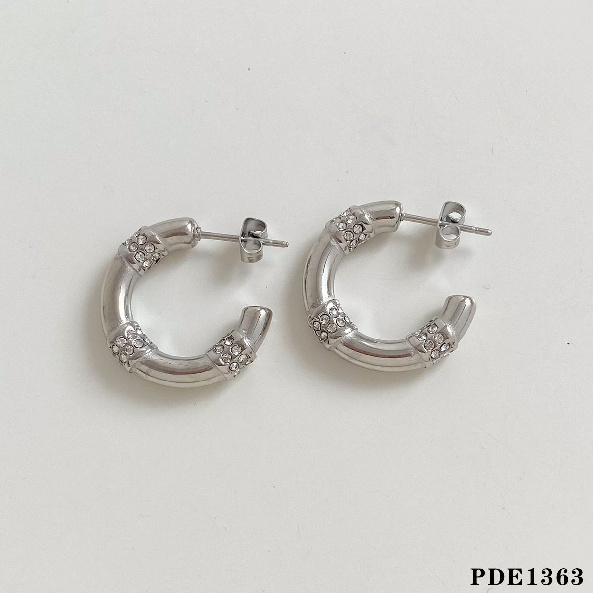 XY387 New Arrivals C-shaped Earrings 18k Gold Plated Stainless Steel Inlaid Rhinestone Earrings For Women