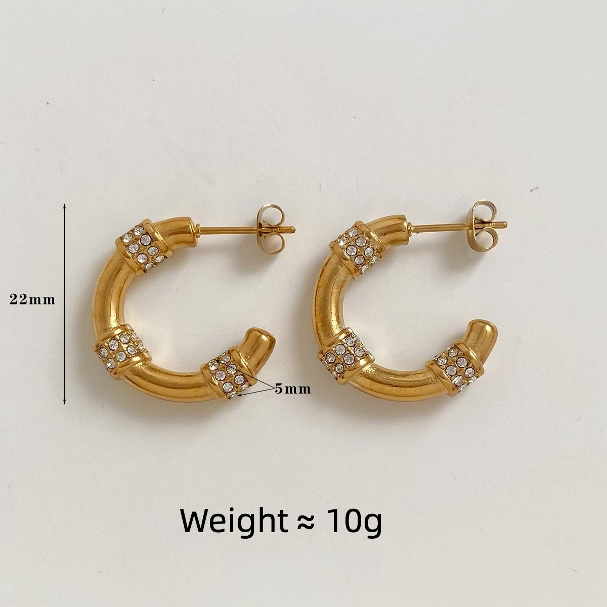 XY387 New Arrivals C-shaped Earrings 18k Gold Plated Stainless Steel Inlaid Rhinestone Earrings For Women