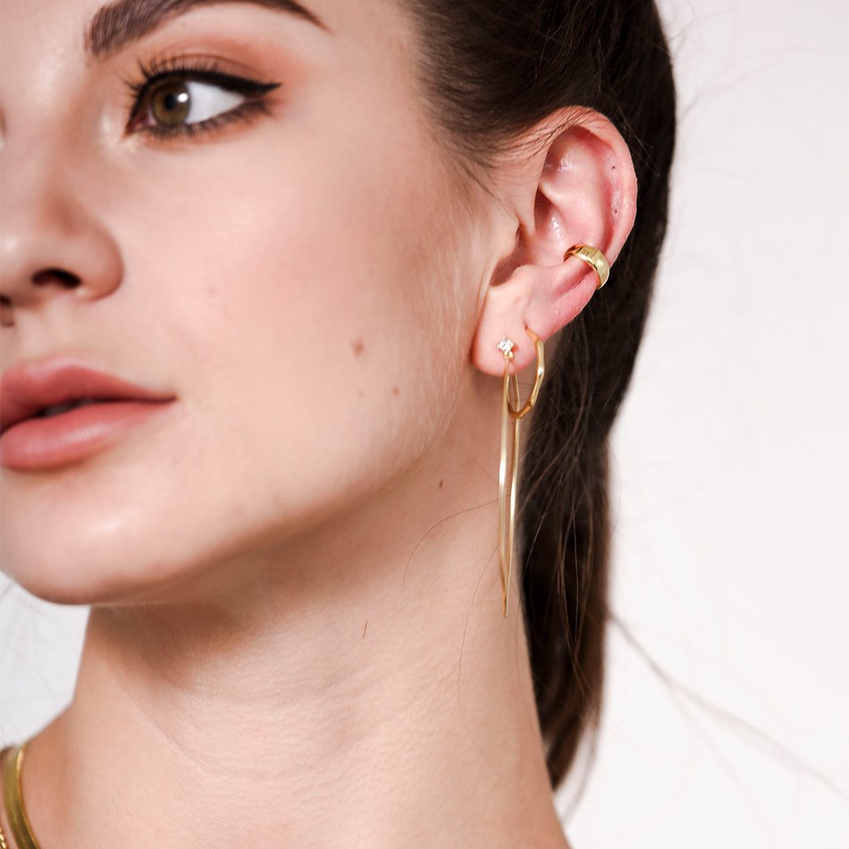Wholesale High Quality Fashion Earrings 925 Sterling Silver Dome Cuff 18K gold Plated Ear Cuff Band