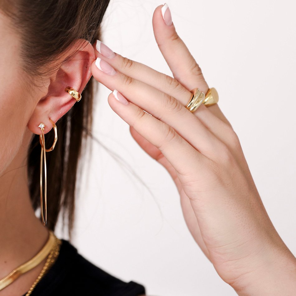 Wholesale High Quality Fashion Earrings 925 Sterling Silver Dome Cuff 18K gold Plated Ear Cuff Band