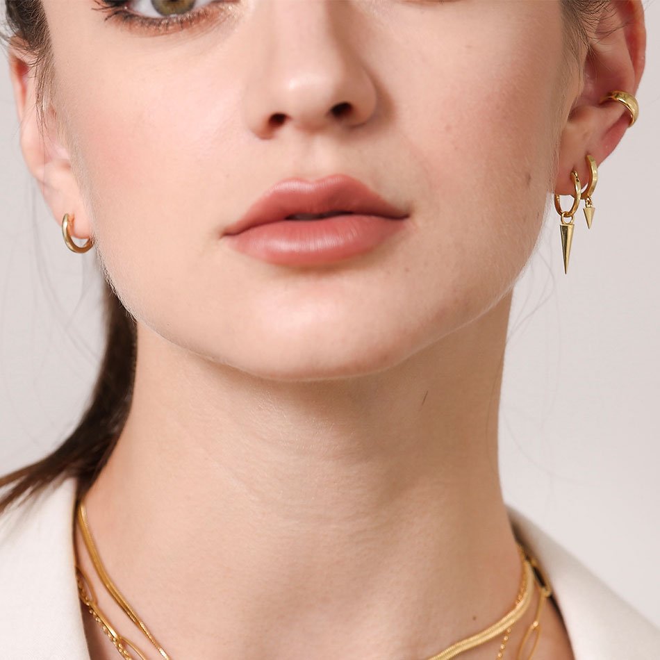 Wholesale High Quality Fashion Earrings 925 Sterling Silver Dome Cuff 18K gold Plated Ear Cuff Band
