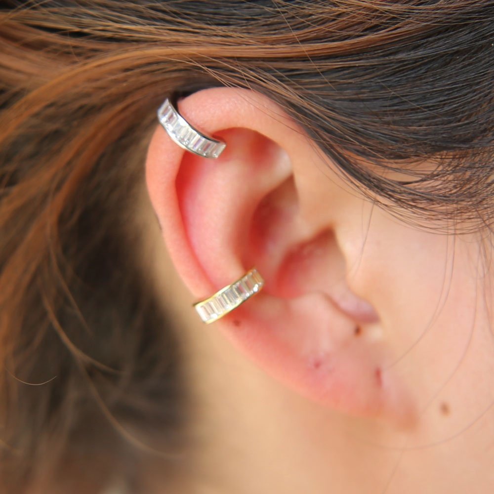 promotion no piercing ear cuff bezel rectangle cubic zirconia 925 sterling silver fine jewelry crystal wedding earring
