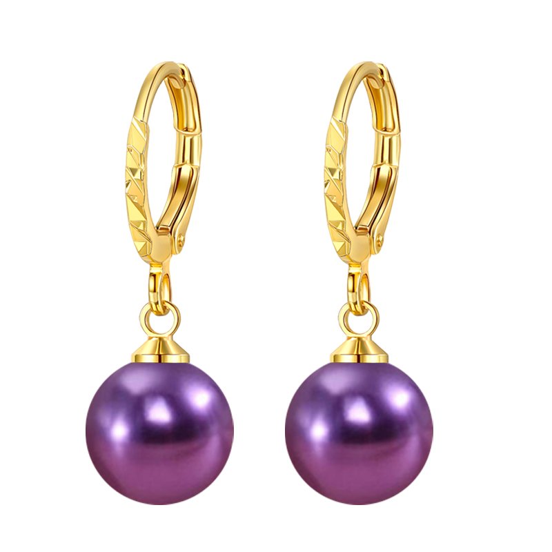 Manufacturer's Spot Black Gold Pearl Earring Buckle Women's Imitation 12MM Deep Purple Pearl Earring Buckle Diamond Shaped