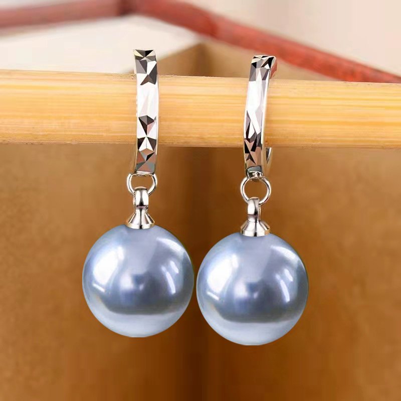 Manufacturer's Spot Black Gold Pearl Earring Buckle Women's Imitation 12MM Deep Purple Pearl Earring Buckle Diamond Shaped