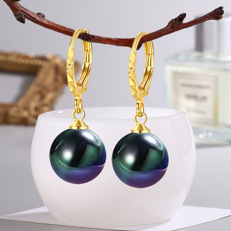 Manufacturer's Spot Black Gold Pearl Earring Buckle Women's Imitation 12MM Deep Purple Pearl Earring Buckle Diamond Shaped