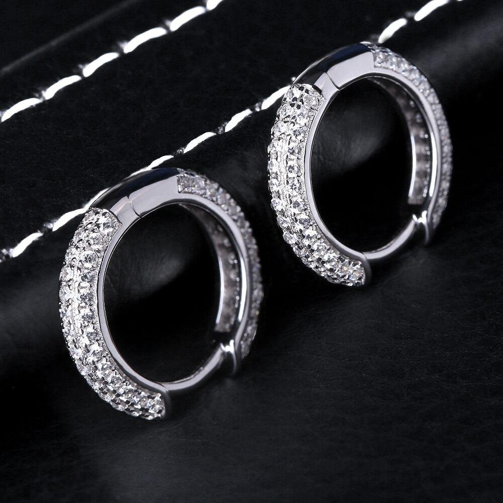 5A CZ Round Circle Huggie Earring Stud Diamond Jewelry 14K Gold Plated 925 Sterling Silver Iced Out Hoop Earrings for Men Women