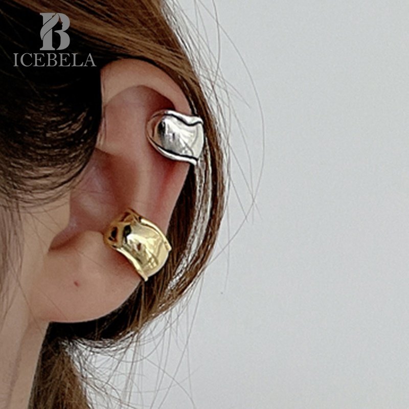 ICEBELA Fine Jewelry 925 Silver Minimalist Retro Irregular Convex Face 18k Gold Plated Dainty Chunky Cuff Earrings For Women