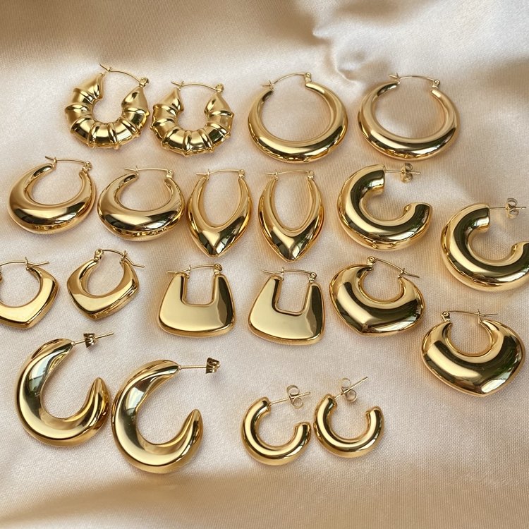 Fashion Waterproof Jewelry 18K Gold Plated Stainless Steel Hollow Thick Chunky Clip On Non Pierced Ear Cuff Hoop Earrings Women