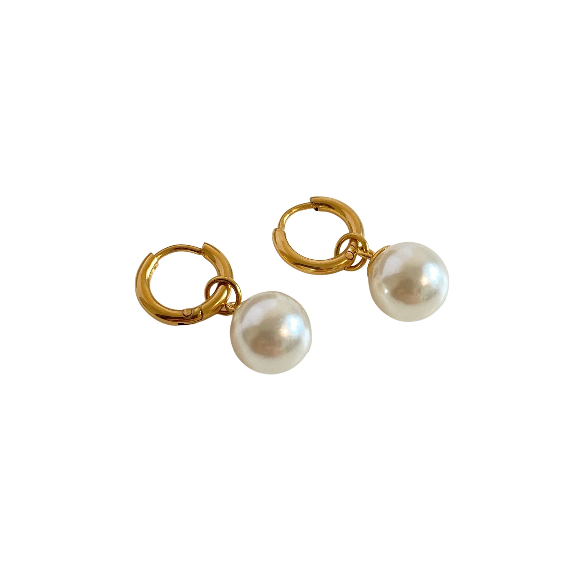 Simple Fashion Fine 18k Gold Plated Stainless Steel Hoop Dangle Pearl Earrings Jewelry For Women Girls