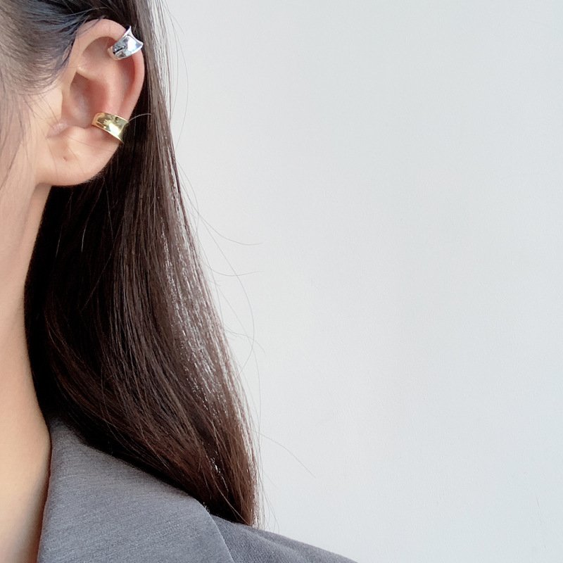 Fine Jewelry Ear Cuff Earring 925 Sterling Silver 18K Gold Plated Concave Surface No Pierce Clip On Earring YF3463