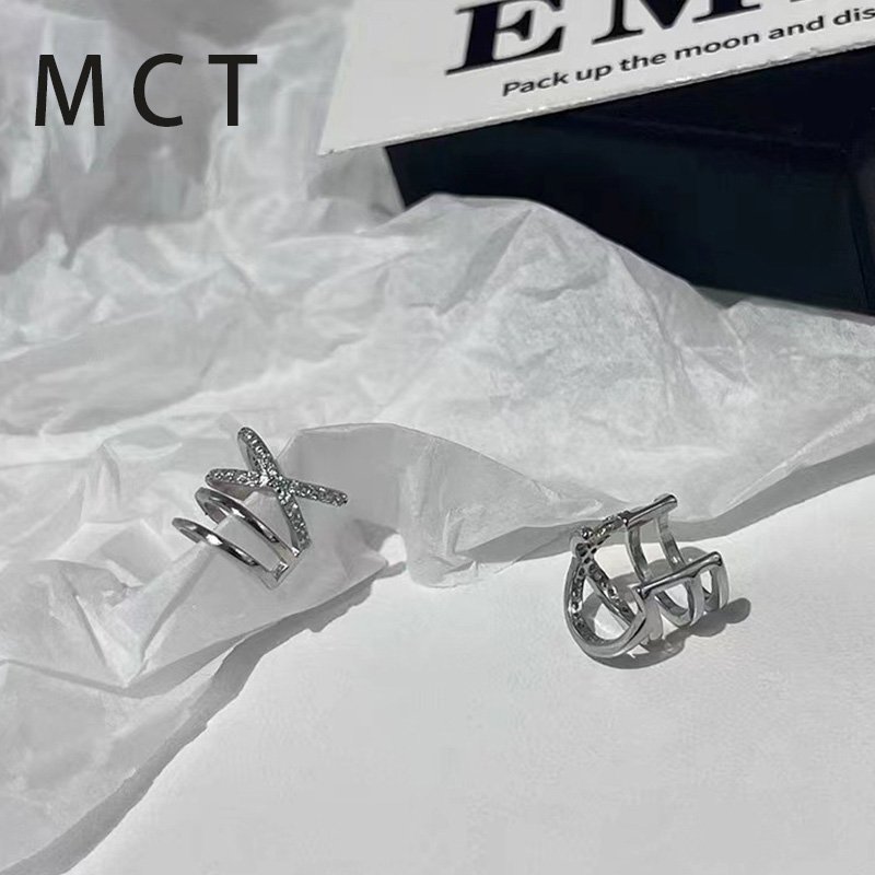 MCT Fine Jewelry 925 Sterling Silver Zircon Cross Gold Plated Clip Earrings No Pierced Geometric Ear Cuff For Women