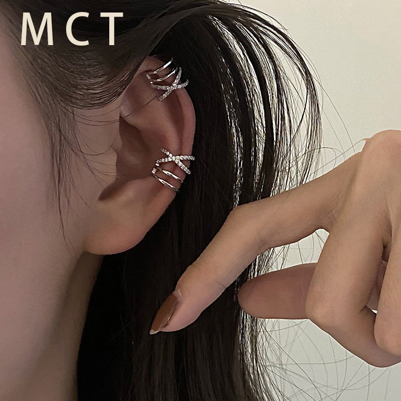 MCT Fine Jewelry 925 Sterling Silver Zircon Cross Gold Plated Clip Earrings No Pierced Geometric Ear Cuff For Women