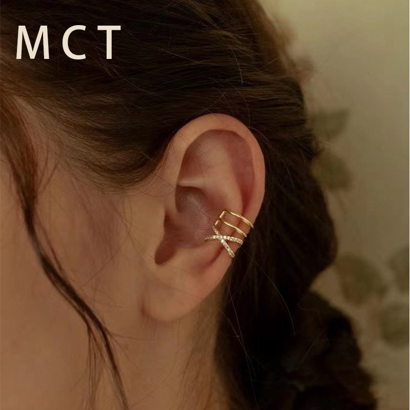 MCT Fine Jewelry 925 Sterling Silver Zircon Cross Gold Plated Clip Earrings No Pierced Geometric Ear Cuff For Women