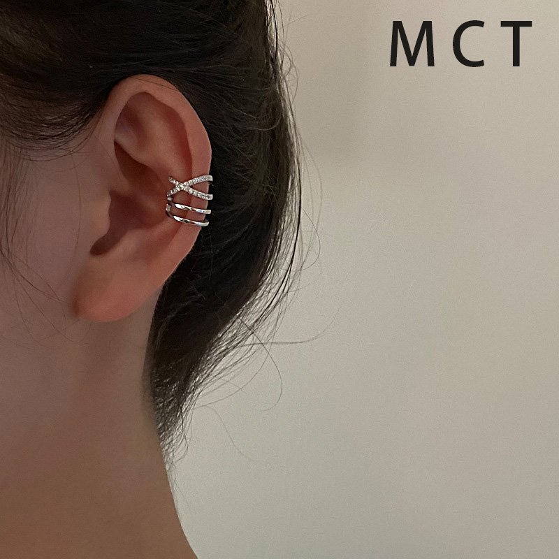 MCT Fine Jewelry 925 Sterling Silver Zircon Cross Gold Plated Clip Earrings No Pierced Geometric Ear Cuff For Women