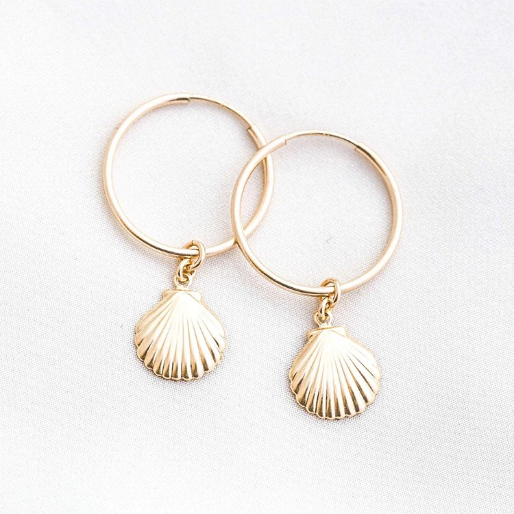 925 Sterling Silver Gold Simple Seashell Hoop Earrings Jewelry