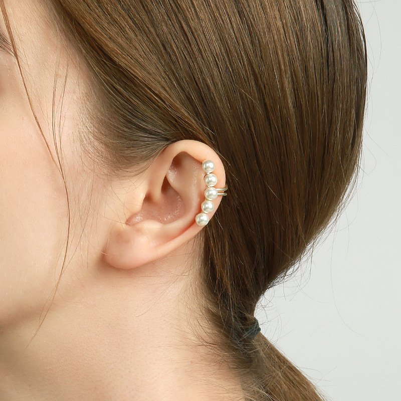 Women Fine Jewelry 14k Gold Plated Pearl Non Piercing Ear Cuff Earrings