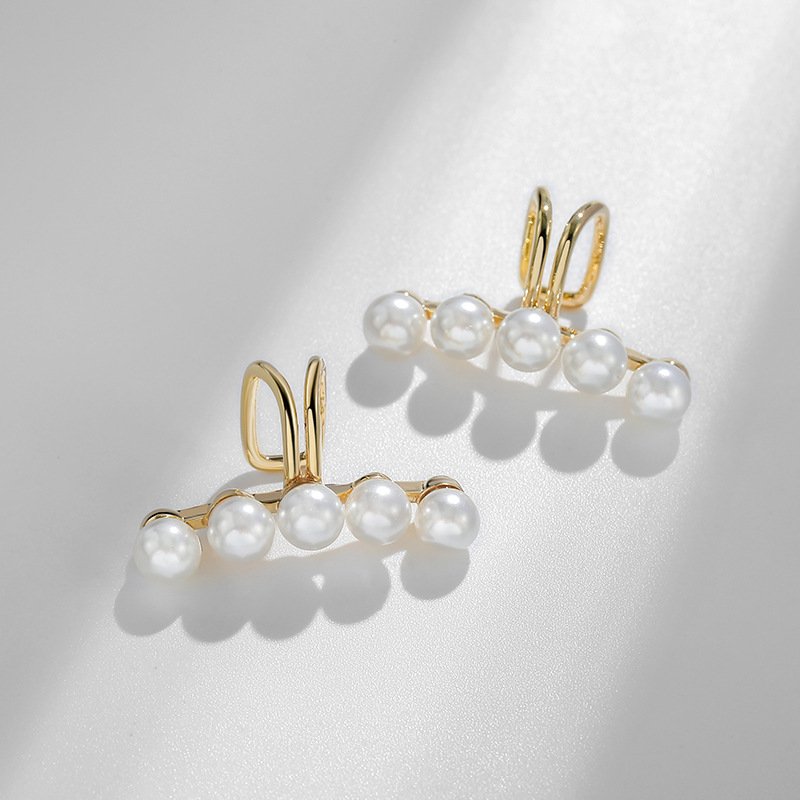 Women Fine Jewelry 14k Gold Plated Pearl Non Piercing Ear Cuff Earrings