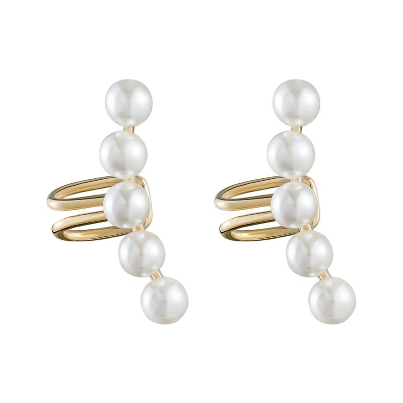 Women Fine Jewelry 14k Gold Plated Pearl Non Piercing Ear Cuff Earrings
