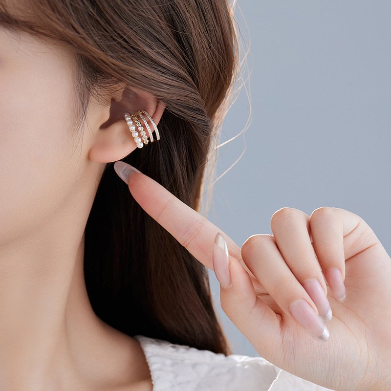 Irregular Shape Ladies Fine Jewelry 14K Gold Plated Waterproof Ear Clip Brass Material with Zircon Inlay Trendy Cuff Earrings