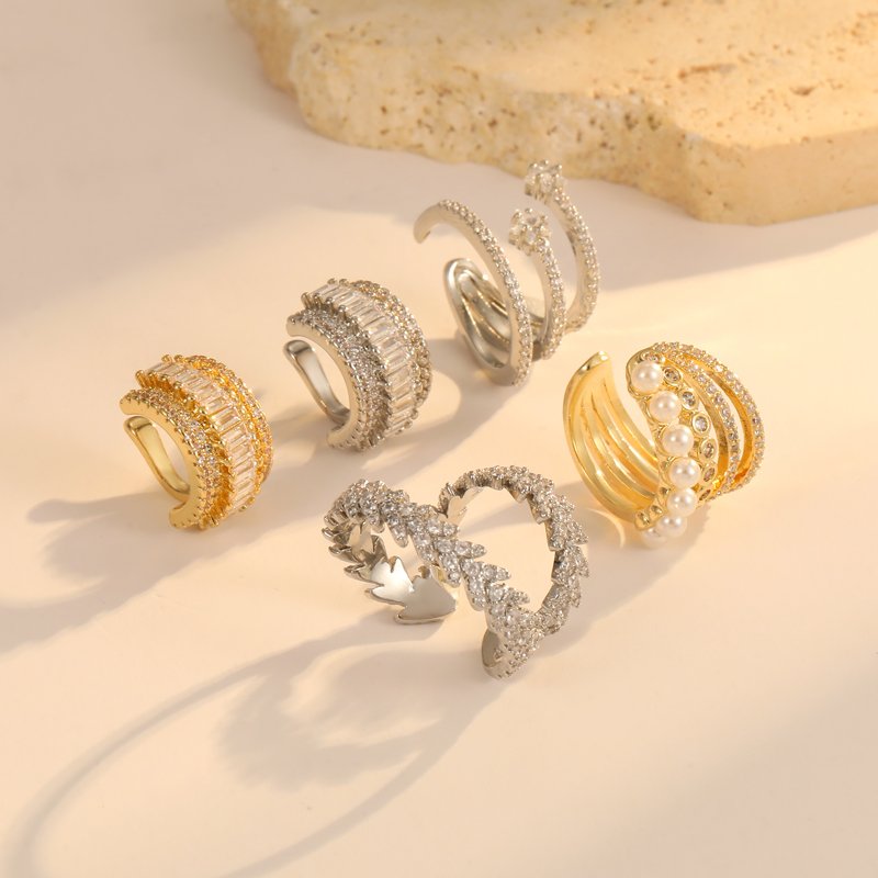Irregular Shape Ladies Fine Jewelry 14K Gold Plated Waterproof Ear Clip Brass Material with Zircon Inlay Trendy Cuff Earrings
