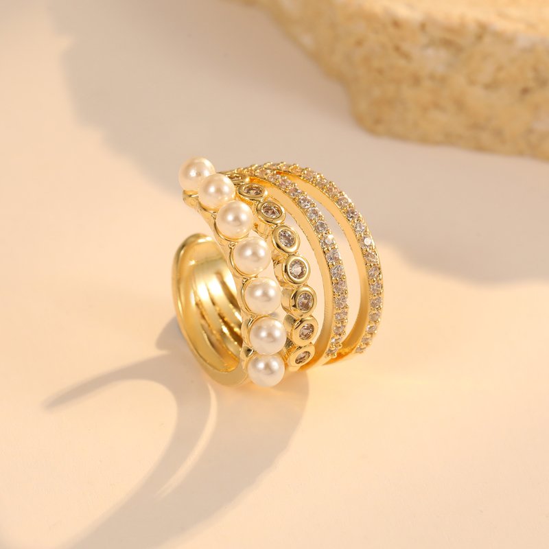 Irregular Shape Ladies Fine Jewelry 14K Gold Plated Waterproof Ear Clip Brass Material with Zircon Inlay Trendy Cuff Earrings