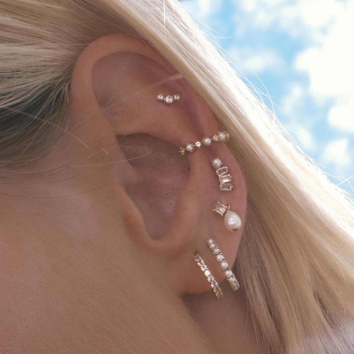 LOZRUNVE 925 Sterling Silver Freshwater Pearl Diamond CZ Delicate Fashion Ear Cuff Earring