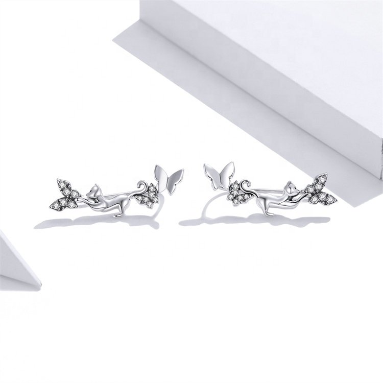 Youchuang fashion jewelry hip hop zircon fine earrings chunky designer long dainty ladies sterling silver butterfly cuff earring