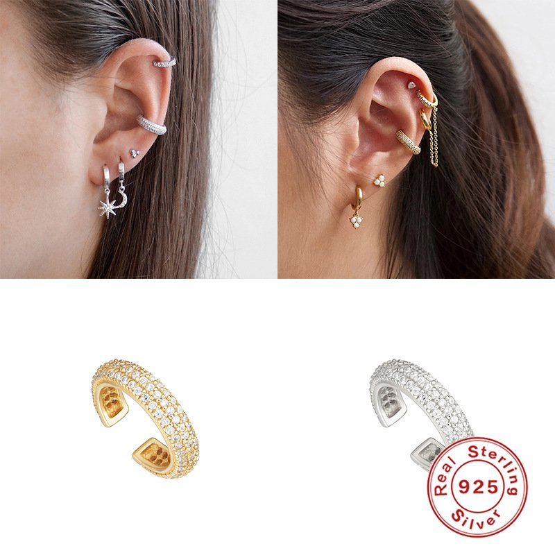 2022 NEW 925 Sterling Silver full Cz Diamond Ear Cuff Earring No Piercing