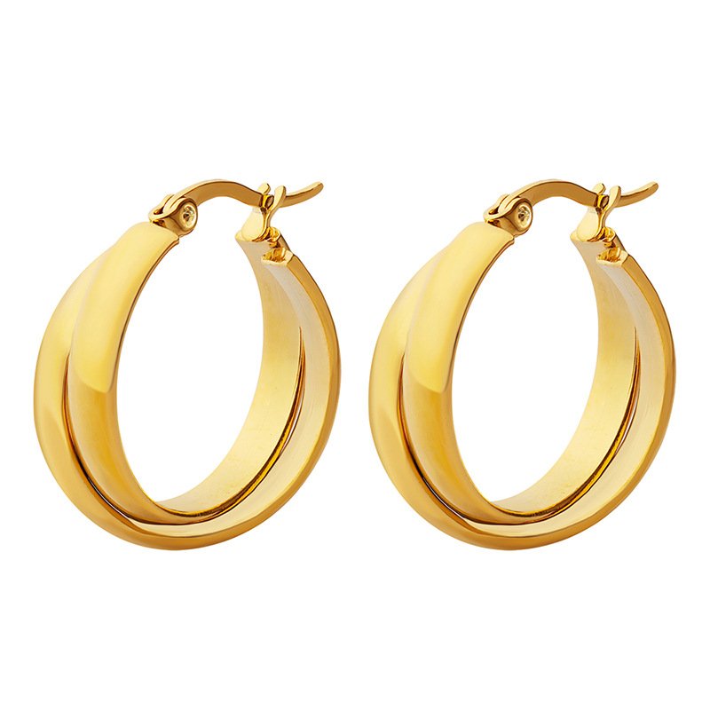 Europe and United States 18K Gold Titanium Steel Plated Double U Shaped Earrings Trendy Individual Harbor Atmosphere for Female
