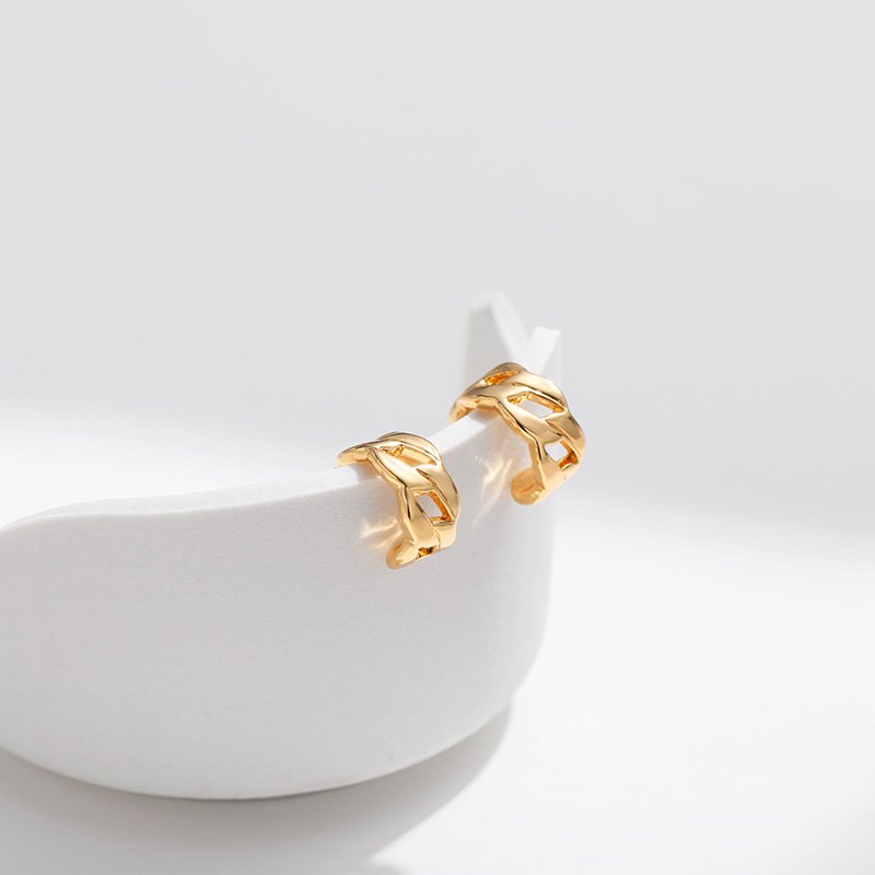 Elegant Fashion Style Brass 18K Filled Gold Chain Shape Ear Bone Clip Modern Simple Cuff Earrings For Women Jewelry