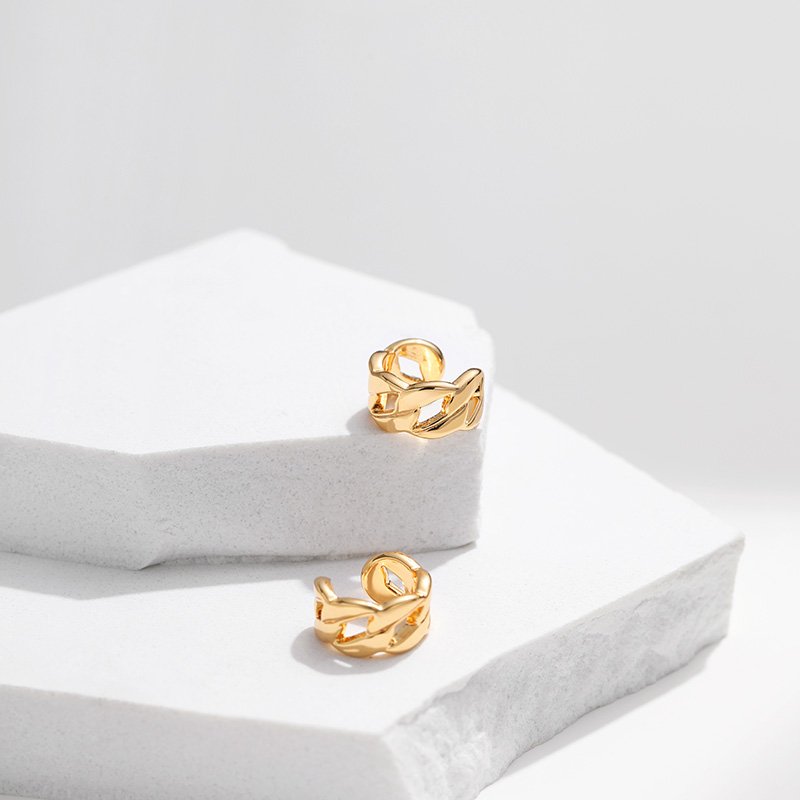 Elegant Fashion Style Brass 18K Filled Gold Chain Shape Ear Bone Clip Modern Simple Cuff Earrings For Women Jewelry