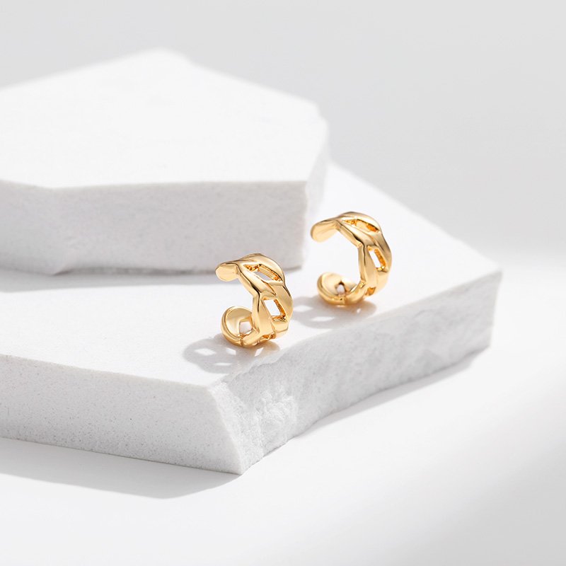 Elegant Fashion Style Brass 18K Filled Gold Chain Shape Ear Bone Clip Modern Simple Cuff Earrings For Women Jewelry