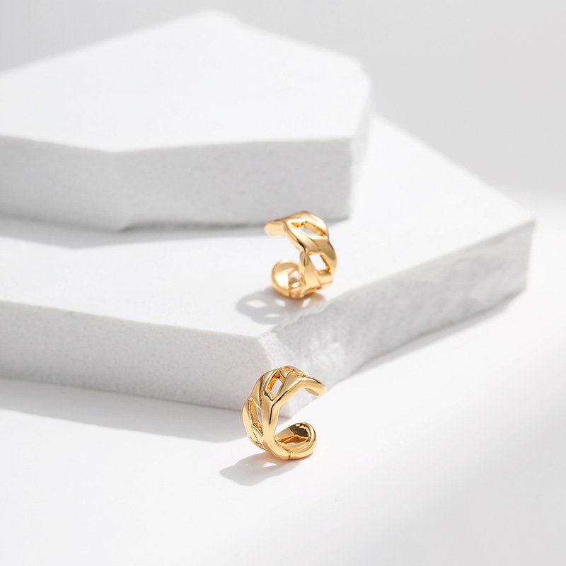 Elegant Fashion Style Brass 18K Filled Gold Chain Shape Ear Bone Clip Modern Simple Cuff Earrings For Women Jewelry