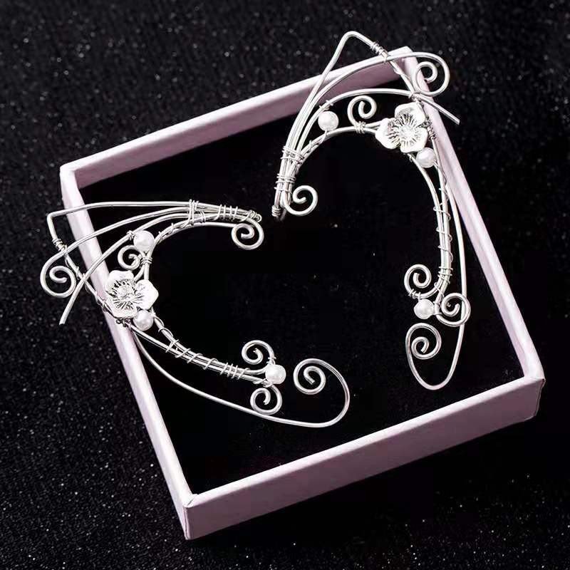Hot Sale Fashion Elf Fairy Earrings Cuff Dainty Vintage Inlaid Pearl Elf Fairy Ear Cuff for Women Girls