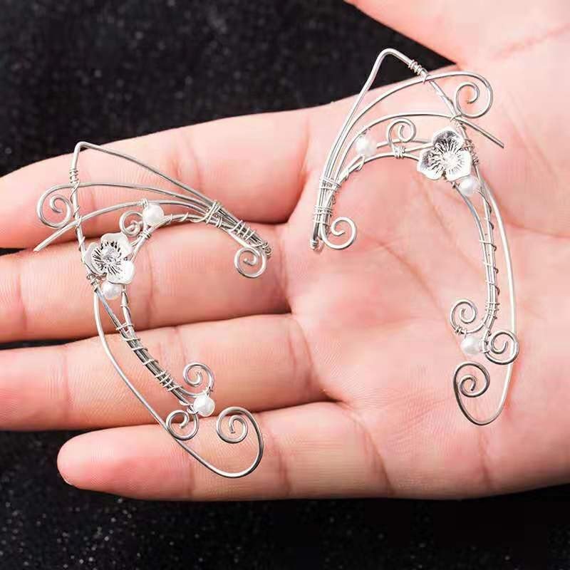 Hot Sale Fashion Elf Fairy Earrings Cuff Dainty Vintage Inlaid Pearl Elf Fairy Ear Cuff for Women Girls