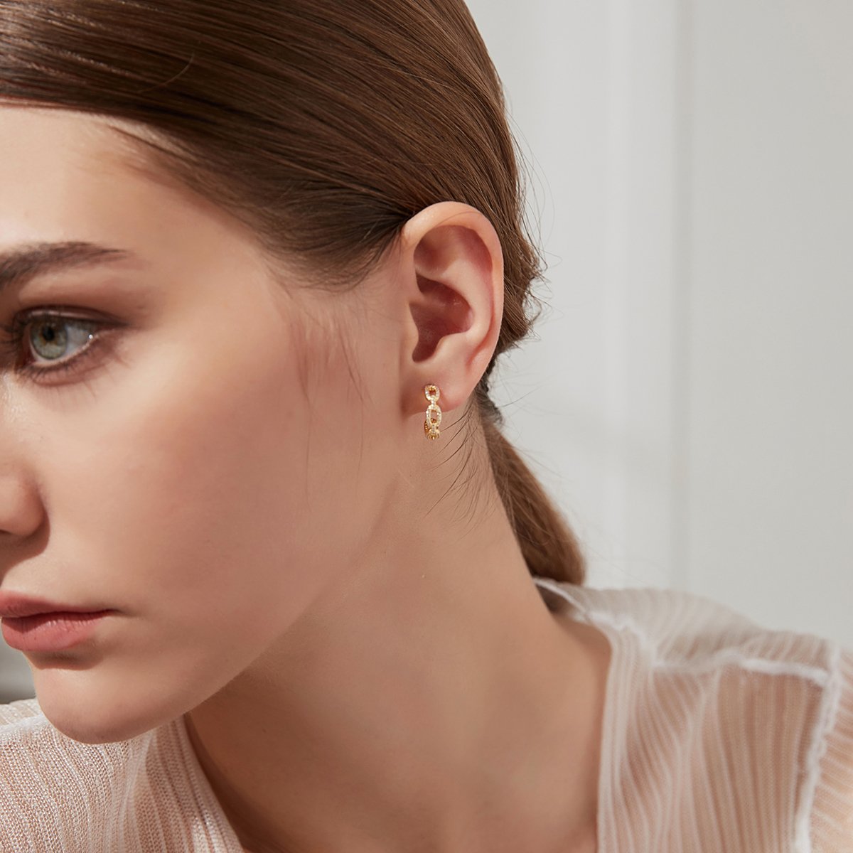 CZCITY 925 Chain Cuff Ladies Earings Cuban Chain Link Luxury Jewelry Women New Asymmetric Earrings Sterling Silver Hoop Earring