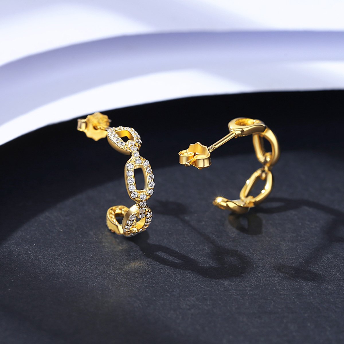 CZCITY 925 Chain Cuff Ladies Earings Cuban Chain Link Luxury Jewelry Women New Asymmetric Earrings Sterling Silver Hoop Earring