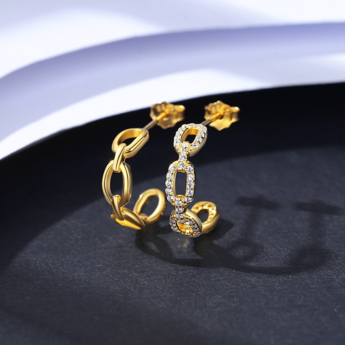 CZCITY 925 Chain Cuff Ladies Earings Cuban Chain Link Luxury Jewelry Women New Asymmetric Earrings Sterling Silver Hoop Earring