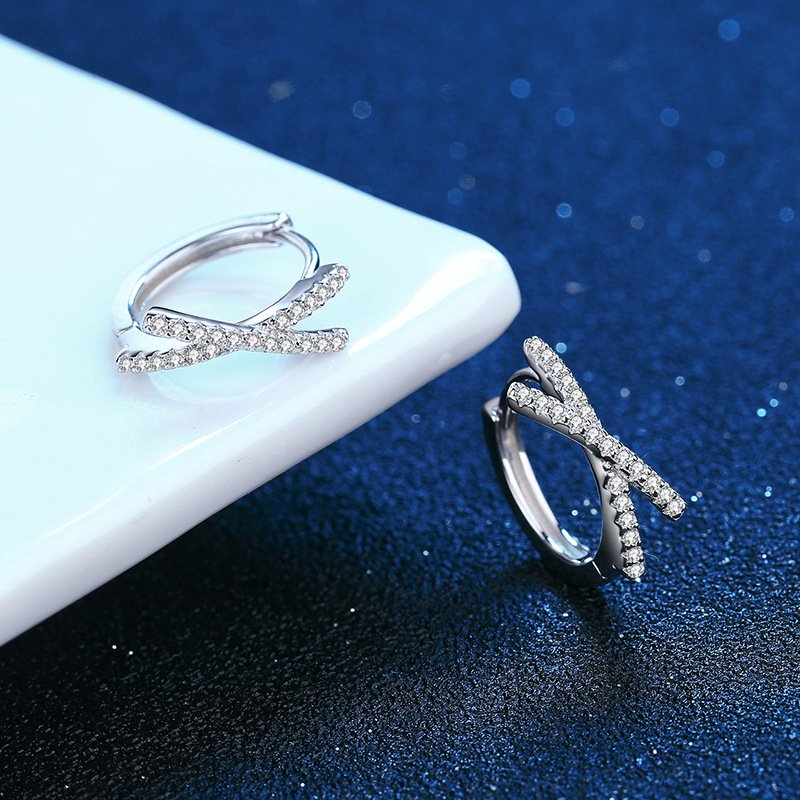 WZ095 Fine Vvs Plated Platinum 925 Sterling Silver Earring Jewelry Moissanite Wedding Engagement Bow Earrings For Women
