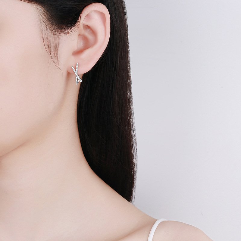 WZ095 Fine Vvs Plated Platinum 925 Sterling Silver Earring Jewelry Moissanite Wedding Engagement Bow Earrings For Women