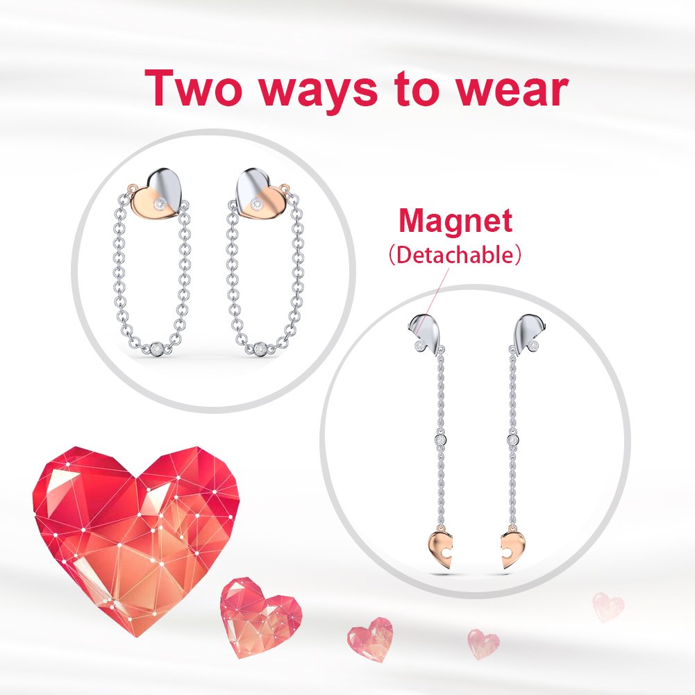 RINNTIN EQE74 New Arrivals Earring With Chain Cuff 925 Sterling Silver Earrings Jewelry Heart Earrings For Women