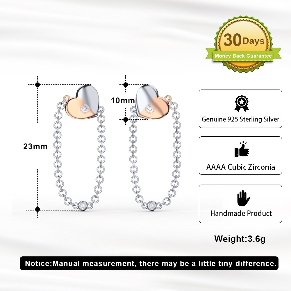 RINNTIN EQE74 New Arrivals Earring With Chain Cuff 925 Sterling Silver Earrings Jewelry Heart Earrings For Women