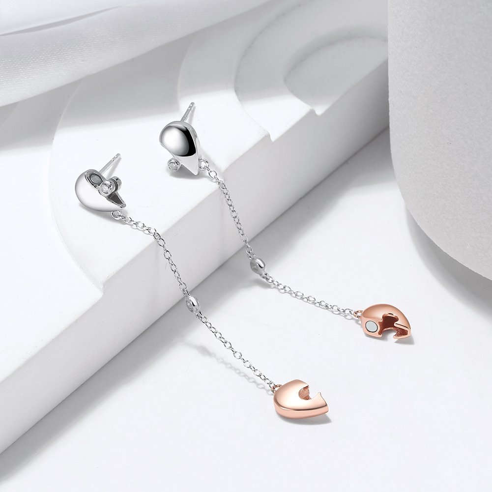 RINNTIN EQE74 New Arrivals Earring With Chain Cuff 925 Sterling Silver Earrings Jewelry Heart Earrings For Women