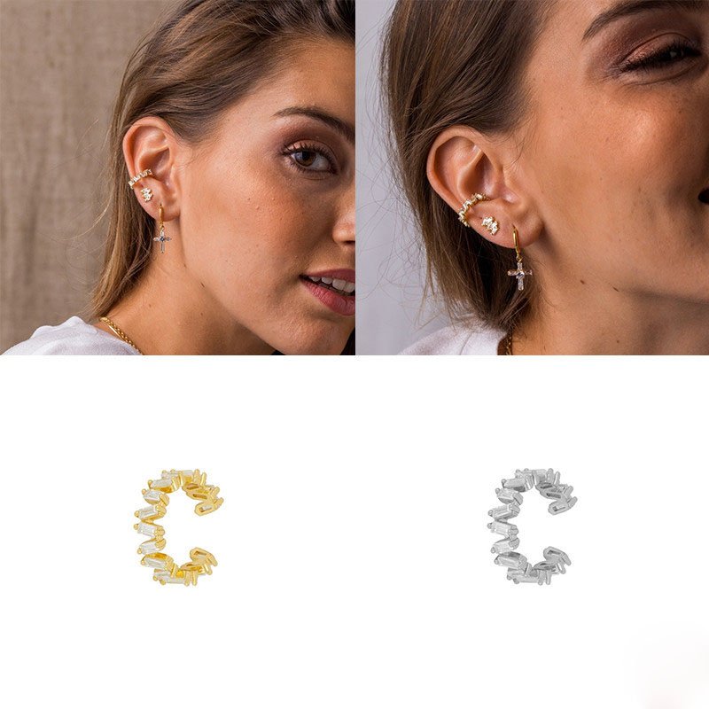 1 Piece 925 Sterling Silver Luxury Irregular Zirconia Pave Cuff Earring For Women Friends Gifts