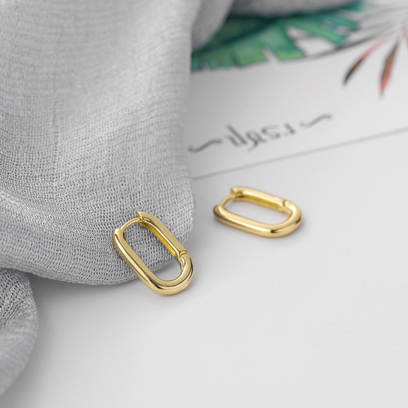 Minimalist French Ellipse small hoop earrings fine jewelry sterling silver plated brass gold plated jewelry for girls