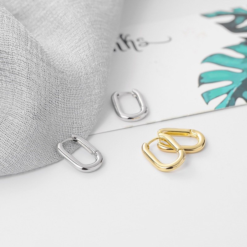 Minimalist French Ellipse small hoop earrings fine jewelry sterling silver plated brass gold plated jewelry for girls