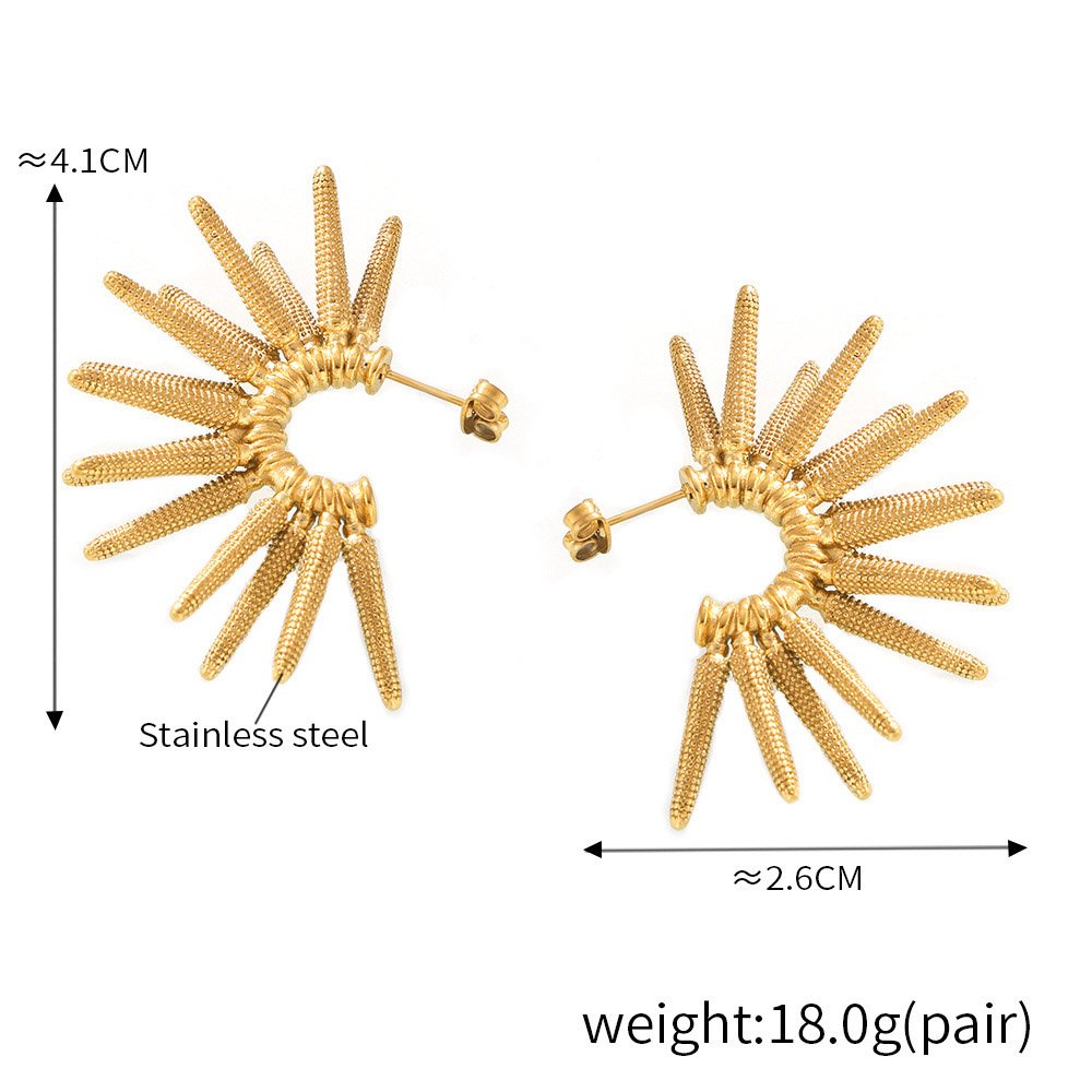 Retro C- Shaped Sunflower Earrings Stainless Steel 18K Gold Plated Chic Exaggerated Design Stud Earrings Fine Jewelry